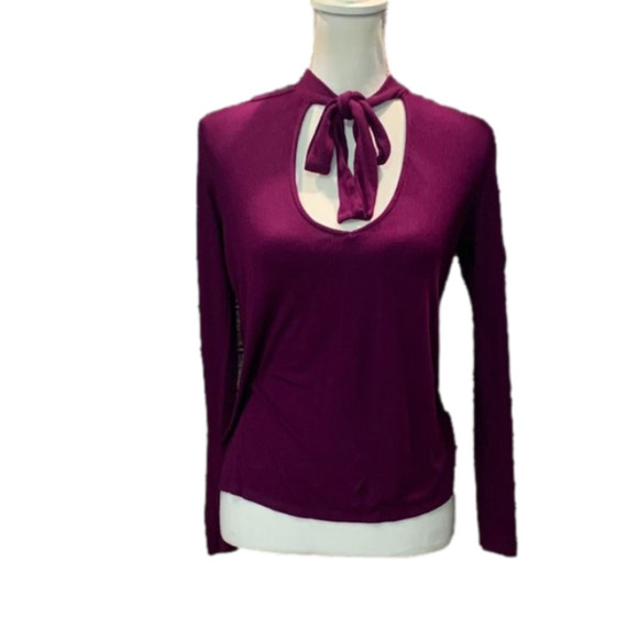 🔥🔥SALE🔥🔥FOREVER 21 PLUS SIZES Purple Ribbed Long Sleeve Tie Neck Top - Picture 1 of 3